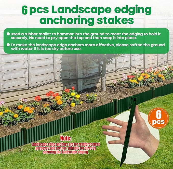 Corrugated Metal Garden Edging,Sturdy Tall Landscape Edging Borders with 6pcs Anchor Stakes, Perfect DIY for Flower Beds, Lawn and Pathway,Tree Surrounds,Paver Edges (Green 6"×20FT)