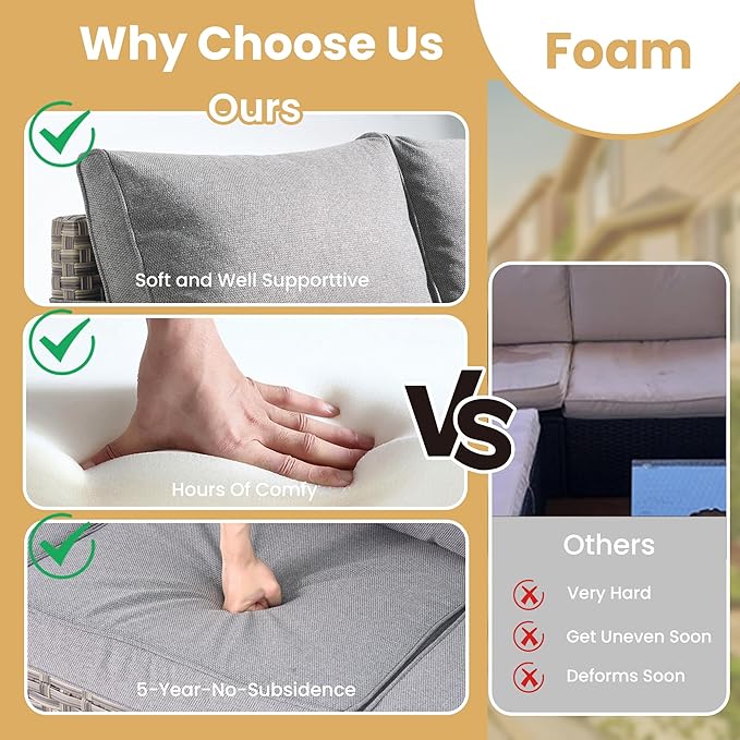 HOOOWOOO Outdoor Sectional Furniture Set with Fire Pit Table,9 Pieces Wicker Patio Conversation Sets,L Shape All Weather Outside Couch Sofa Set with Swivel Rockers Ottoman,Charcoal Grey