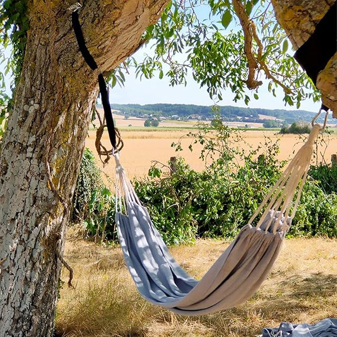 ANYOO Cotton Hammock Portable Camping Hammocks for Hanging Sturdy Garden Comfortable Fabric Hammock with Tree Straps Up to 660lbs with Travel Bag for Camping Outdoor/Indoor Patio Backyard