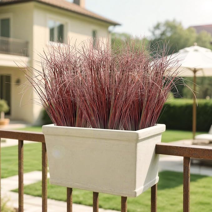 100Pcs Artificial Grass Plants, Faux Shrubs Wheat Grass, Artificial Tall Grasses Fake Plants for Outdoor Decor,Artificial Greenery Stems Weed for Room Indoor Home Decor（Red）