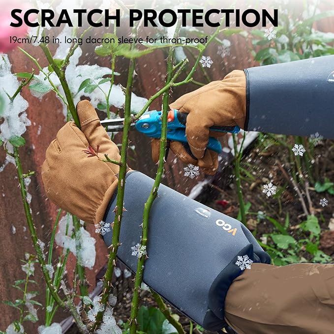 Vgo... Winter Warm Safety Work Gloves Men, Extended Pig Split Leather Cuff,Synthetic Leather, Rose Pruning Thorn Proof,Gardening(Size M,Brown,SL6592FLWP)