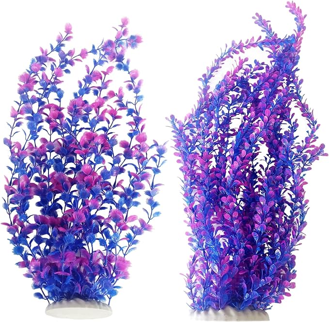kathson Extra Large Tall Aquarium Plants,23 Inches Realistic Tall Fish Tank Plant Decorations Plastic Fish Tank Plants Artificial Aquarium Plants Purple Water Plant Decor(Purple)
