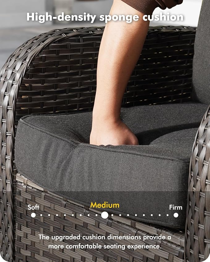 8-Piece Wicker Patio Furniture Set, All-Weather Rattan Conversation Bistro Loveseat Chair and Patio Rockers Set for Backyard, Balcony and Deck with Soft Cushions and Metal Table(Black)