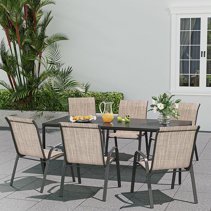 Patio Dining Chair Set of 6, Outdoor Stackable Dining Chairs High Back for All Weather, Patio Furniture for Backyard, Porch, Garden, Pool Deck (Brown)