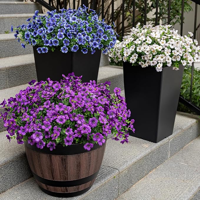 20 Bundles Artificial Flowers for Outdoor Fake Plants for Spring Decoration,Faux Eucalyptus Flowers for Planter UV Resistant Lifelike for Home Porch Garden（Purple）