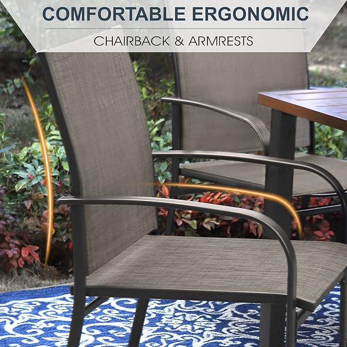 4 Pieces Outdoor Textilene Dining Chairs,Patio Dining Chairs Set, Fixed Patio Chairs with Armres, Brown