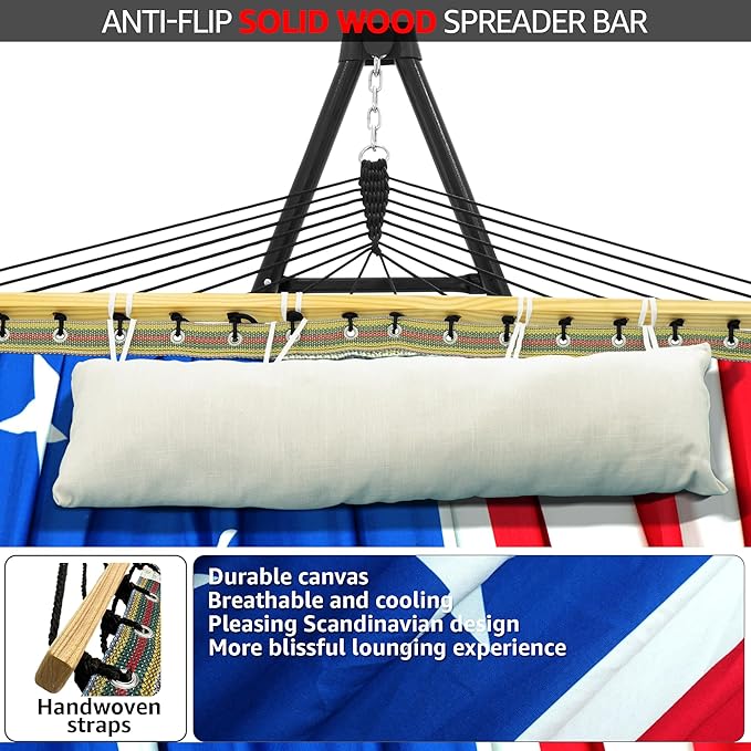 Tranquillo Unity Adjustable Hammock Stand, 800 lbs Capacity Steel Double Hammock Stand for 2 Persons, Premium Pre-Assembled Stand for Indoor Outdoor (American Flag)