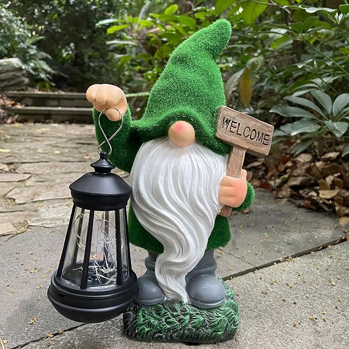 Solar Garden Statue Lights Gnome Figurine with Solar Light Outdoor Patio Lawn Yard Garden Decor for Women Mother's Day Housewarming Gifts