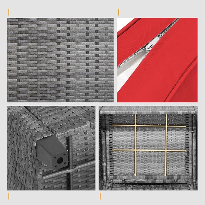 HAPPYGRILL 3 Pieces Patio Conversation Set, Outdoor Furniture Set PE Rattan Sofa Set with Removable Cushions, PE Wicker Chairs with Tempered Glass Side Table for Porch Lawn Garden Balcony Backyard