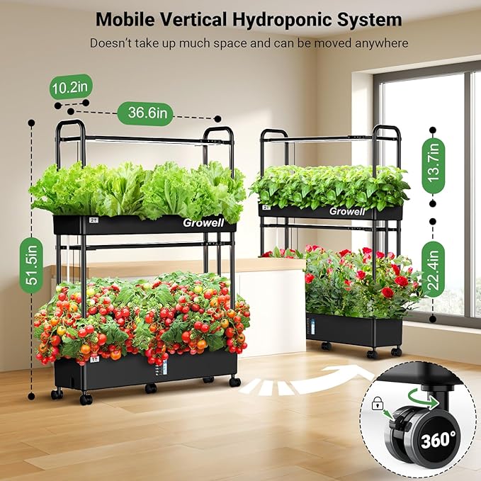 Large Hydroponics Growing System Kit, 60 Pods Vertical Hydroponic Garden with 2 Light Modes Grow Light, Auto Circulating Water System, 32L Indoor Gardening System for Herb Vegetable Fruit