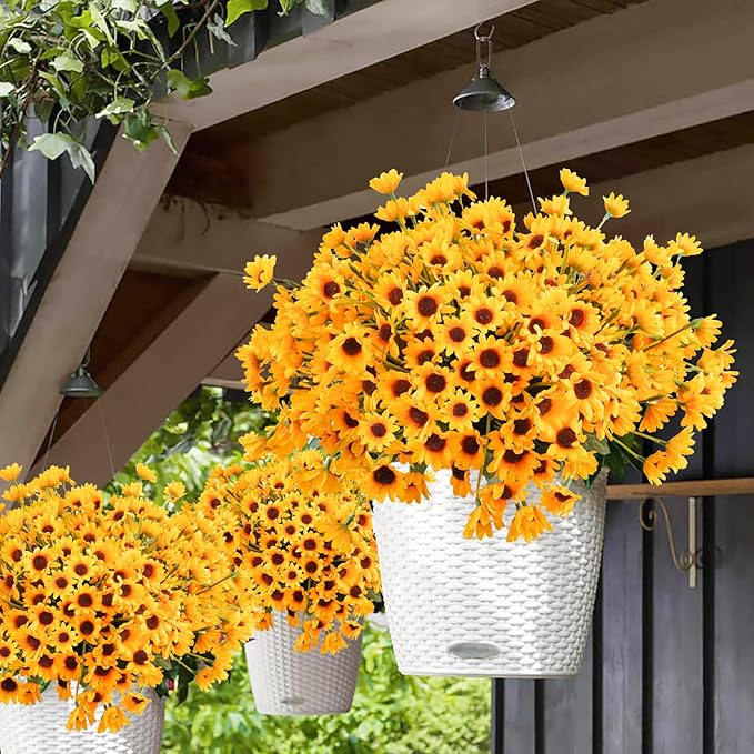 Uieke 24 Bundles Sunflowers Artificial Flowers Daisy Mums 24 Stems Fake Fall Flowers Outdoor UV Resistant No Fade Shrubs for Indoor Outside Home Wedding Office DIY Garden Fall Décor (Yellow)
