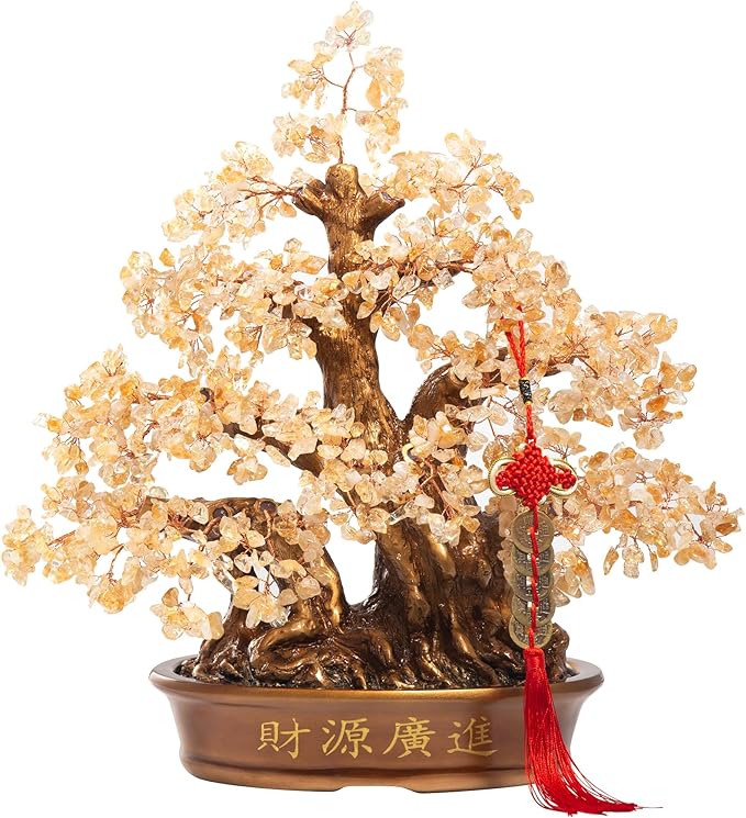 Natural Citrine Gemstone Crystal Bonsai Tree of Life （1,300 Gemstone Count） Large Feng Shui Money Chakra Tree for Luck and Wealth Desk Decoration 18 Inches
