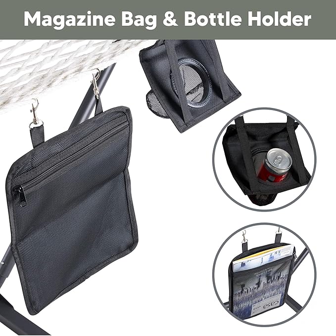 SUNCREAT Hammocks Double Outdoor Hammock with Stand, Cotton Rope Two Person Hammock with Polyester Pad & Large Pillow, Blue& Gray