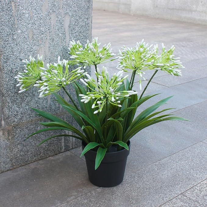Faux Outdoor Flowers Realistic Artificial Plants 8 Bundles Agapanthus Plastic Flower Outside 18.9 in Fake Greenery Stems Green Flower for Pot Planter Decor Outside