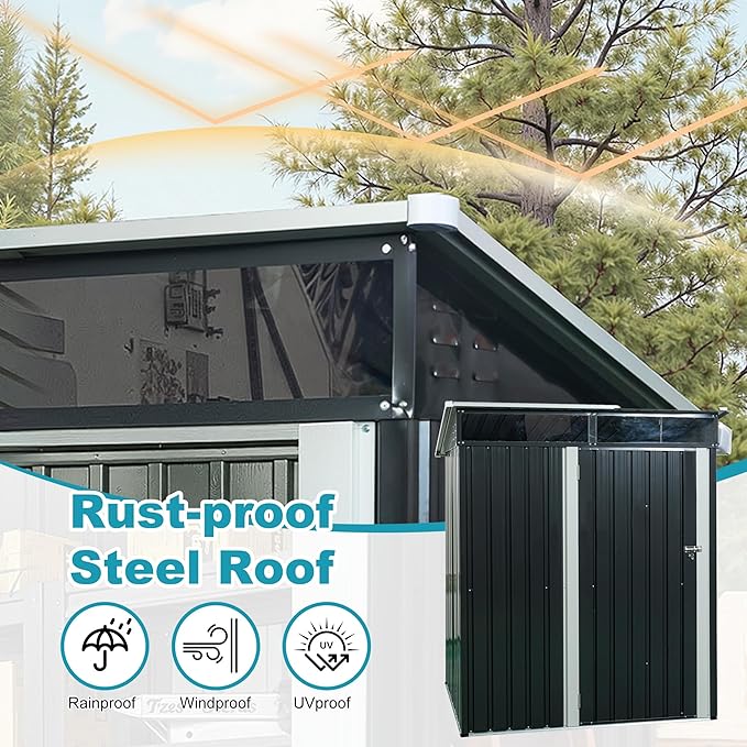 Sheds & Outdoor Storage 5ft x 3ft Metal Storage Shed with Transparent Plate, Hinged Door Design Small Garden Tool Storage Cabinet for Backyard, Patio, Poolside, Black