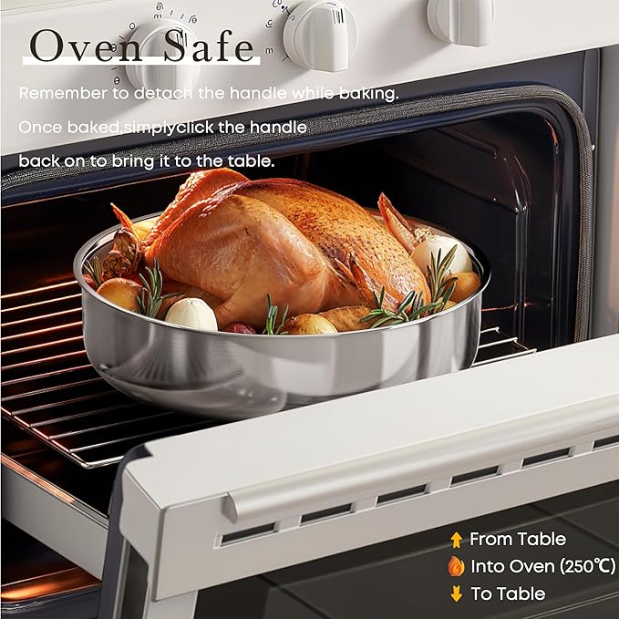 Caannasweis Detachable Nonstick Cookware Set - Stackable Induction Pots and Pans With Removable Handles, Dishwasher Safe - For RV Camping, Oven and Stovetop Use, 5 Pieces (Stainless Steel)