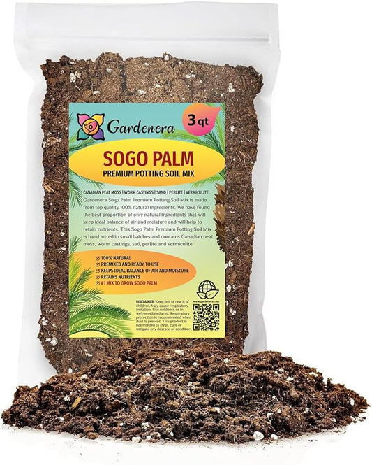 GARDENERA SOGO Palm Plant Potting Soil - Enhance Beauty and Health with Professional Grade Nutrient-Rich Mix - 3 Quart