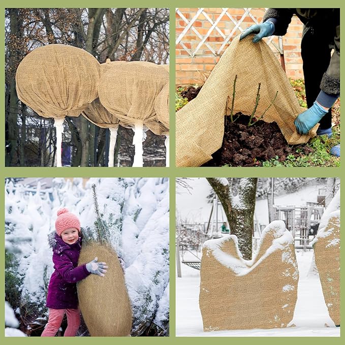 Buryeah 40 Inch x 33 ft Burlap Fabrics Roll Natural Jute Burlap Garden Tree Wrap Outdoor Weed Barrier DIY Fall Halloween Craft Winter Frost Plant Landscape Blankets Cloth for Plant Gardening Shrubs