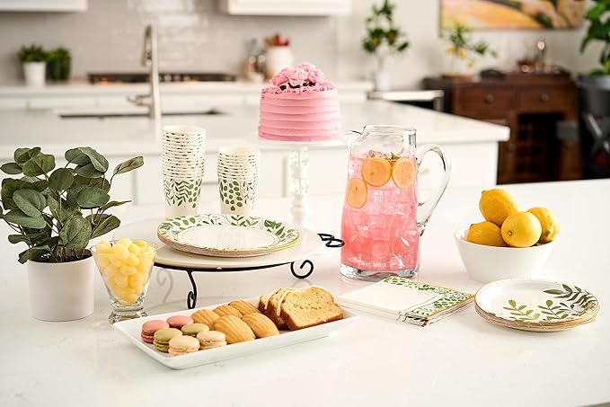 Royal Bluebonnet Greenery Paper Plates and Napkins for Birthday Decorations - Set of 24 Sturdy 400 GSM Sage Green Paper Plates for Mothers Day, Floral Party Supplies for Engagement Party, Baby Shower