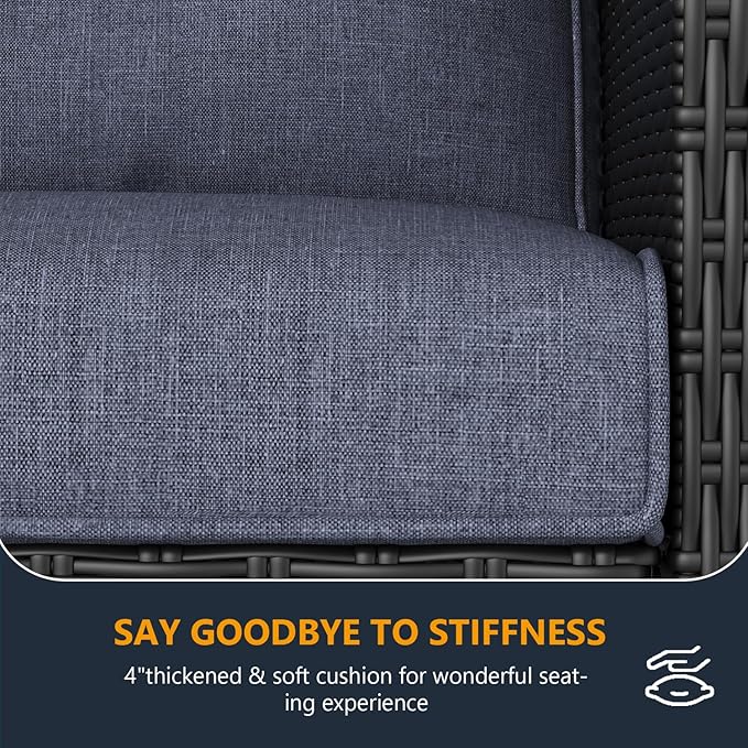 6 Pieces Outdoor Patio Furniture Set, Wicker Patio Sectional Set Conversation Wicker Swivel Chairs with Small Side Table