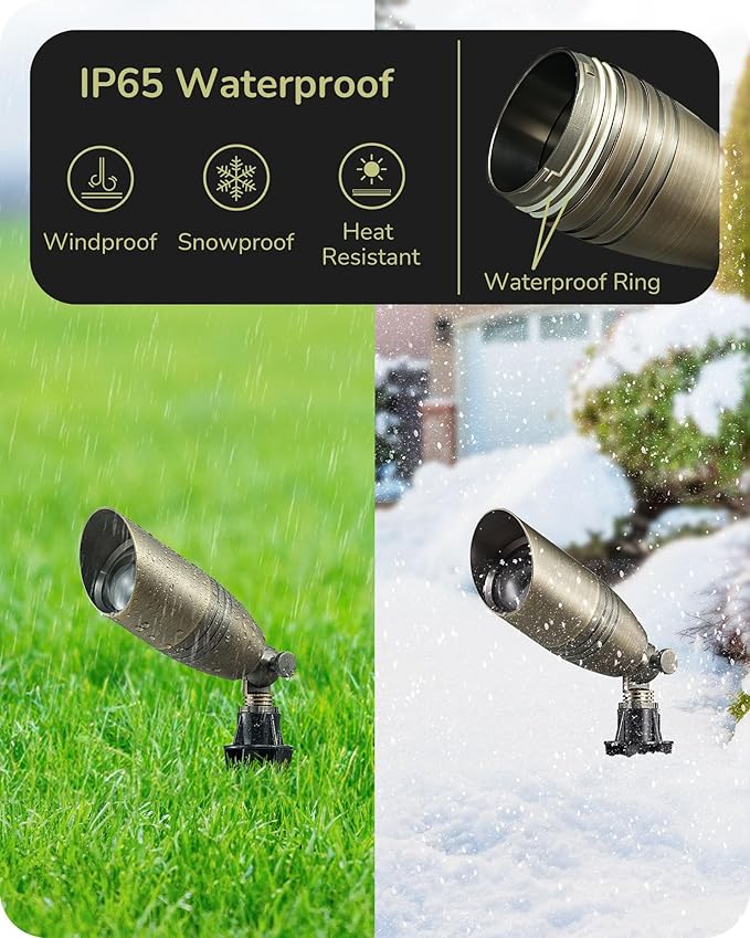 EDISHINE Solid Brass Outdoor Landscape Spotlights, 3CCT MR16 Bulb Included, 12V LED Low Voltage Landscape Lighting, Bronze Heavy Duty Waterproof Spot Lights for Yard Garden Lawn Tree, 2 Pack
