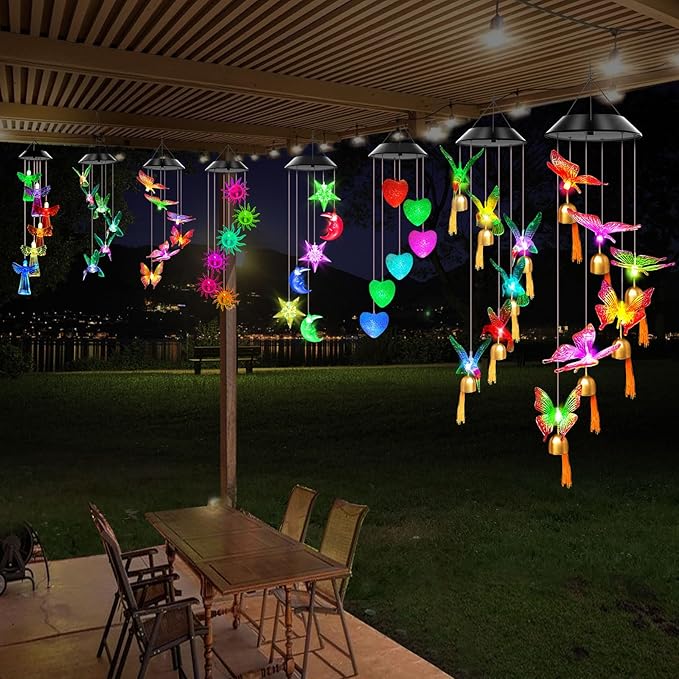 Solar Wind Chimes Outdoor Color Changing Lights, Gift for Women Mom Grandma Sister Best Gifts, Wind Chimes Unique Outdoor Garden Yard Decor (Purple Butterfly Bell)