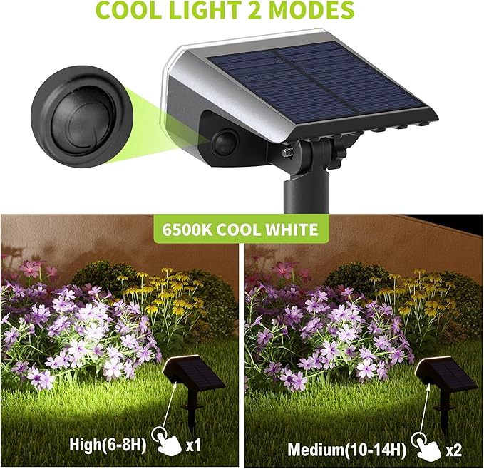 Solar Lights Outdoor Waterproof IP65, Super Bright LED, 6500K 2 Lighting Modes, Solar Powered Yard Garden Solar Spot Lights for Outside Landscape Auto On/Off -6 Pack