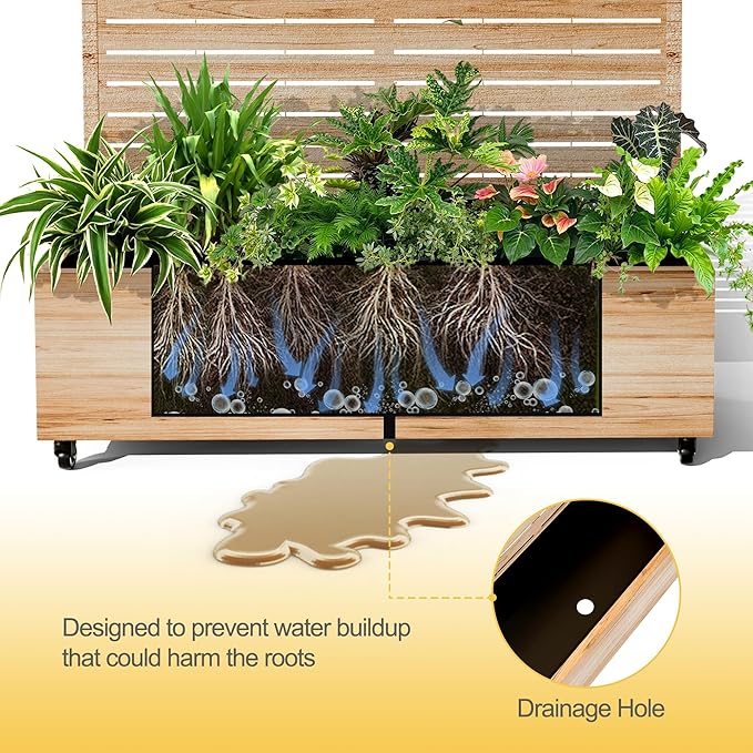 Raised Garden Bed with Arched Trellis and Wheels,73"x47"x16" Metal Raised Garden Bed,Acacia Finish Metal Planter with Climbing Trellis for Vines & Vegetables