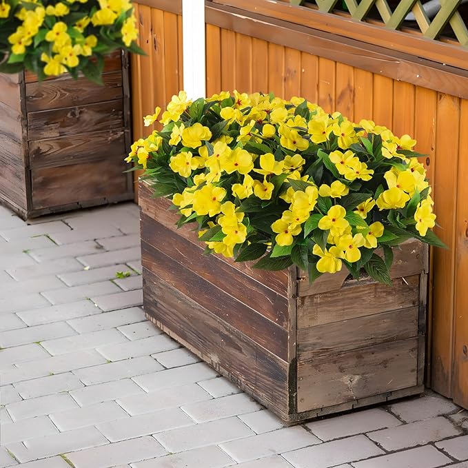 Artificial Flowers for Outdoors Silk Impatiens Flowers Faux Flowers Impatien Bushes Artificial Impatiens for Pot Patio Lawn Garden Hanging Basket Porch Decor (8, Yellow)