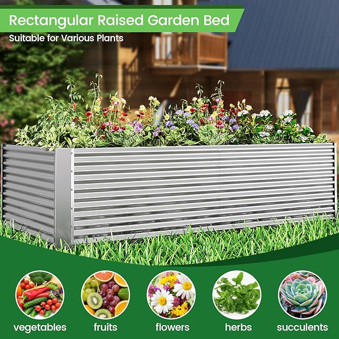 FRIZIONE 2pcs Tall 8x4ft Galvanized Raised Garden Bed Outdoor,Above Ground Garden Bed for Vegetable,Metal Raised Beds for Flower,Steel Raised Beds for Gardening