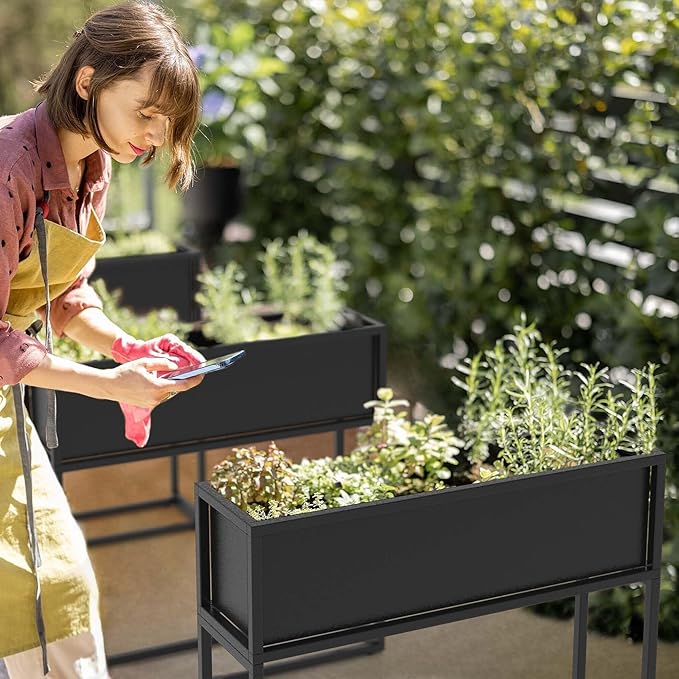 Cocoyard Elevated Planter Box - 28 Inch Durable Raised Garen Bed for Herbs and Flowers - Tall Rectangle Planter for Outdoor Plants & Backyard Gardening (Black, 28" H)