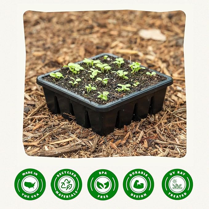Epic Gardening Reusable Seed Starter Tray - 16 Cell/8 Seedling Starter Trays - Easy Watering, Indoor Greenhouse, Plant Starter, Gardener-Friendly for Seedlings | UV-Treated & BPA-Free - Black