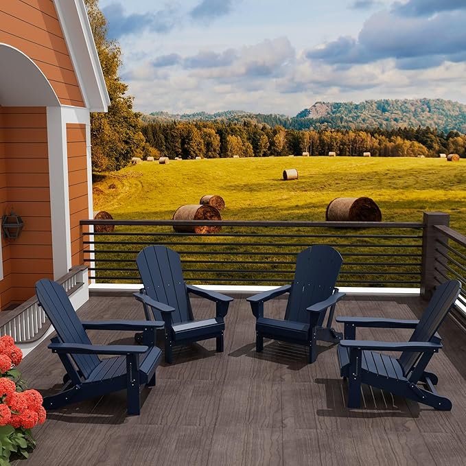 Westin Outdoors Laguna WO Home Furniture Adirondack Chair 4 PC Set Classic Outdoor Patio Folding Chair for Bon Fire Pit Lawn Backyard Beach Plastic Weather-Resistant (Navy Blue)