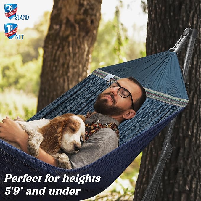 Tranquillo Uniki Adjustable Hammock with Stand Collapsible, Camping Hammock, 550 lbs Capacity Double Hammock Stand, Foldable Sturdy Noiseless Stand, for Active Life Carry Bag Included, Aegean