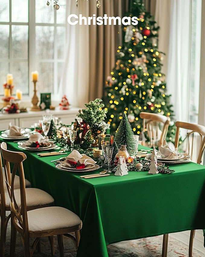 Pureegg Plastic Table Cloth Disposable 8 Pack, 54 x 108 Inch Table Cloths, St Patricks Day, Christmas Decorations, Tablecloths, Rectangle, Forest, Emerald, Plastic Cover, Leakproof & Sturdy, Green