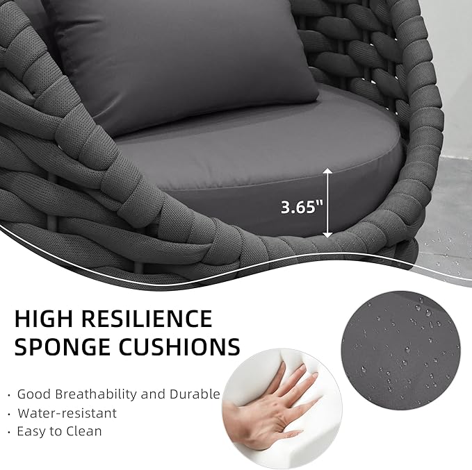 TWT Patio Furniture Sofa Set 4 Pieces Aluminum Outdoor Furniture w/27.8in Coffee Table,Patio Conversation Set with Hand Woven Textilene Rope for Backyard Garden Poolside,Dark Gray