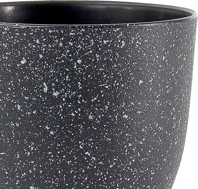 Modern Plant Pots Set, 9/8/7.5 inch Plastic Planters for Indoor Plants, Stylish Flower Pots with Drainage Holes and Saucers for House Plants and Flowers, Black Speckles