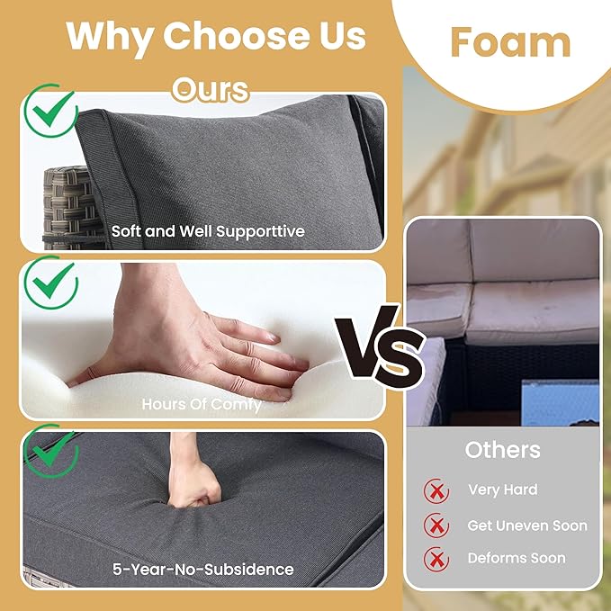 HOOOWOOO Outdoor Sectional Furniture Set,5 PCS Wicker Patio Couch Sets,L Shape All Weather Resistant Outside Conversation Sofa Set with Ottoman Table,Black