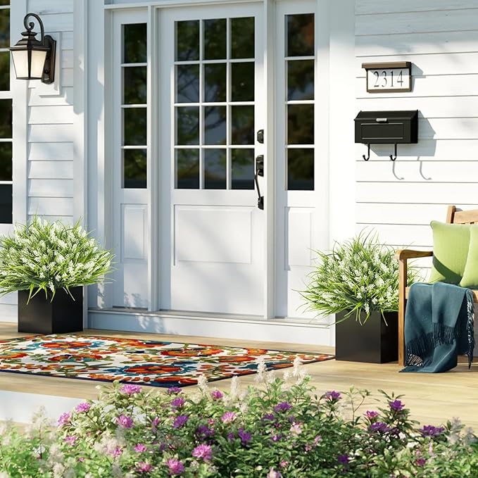 20 Bundles Artificial Plants Outdoor Fake Monkey Grass with Flowers (White)