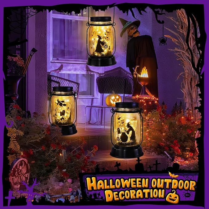 Halloween Decorations Halloween Decor Witch Solar Lanterns Witch Decorations Outdoor Lights Solar Garden for Yard, Patio,Backyard,Porch Torches Lights