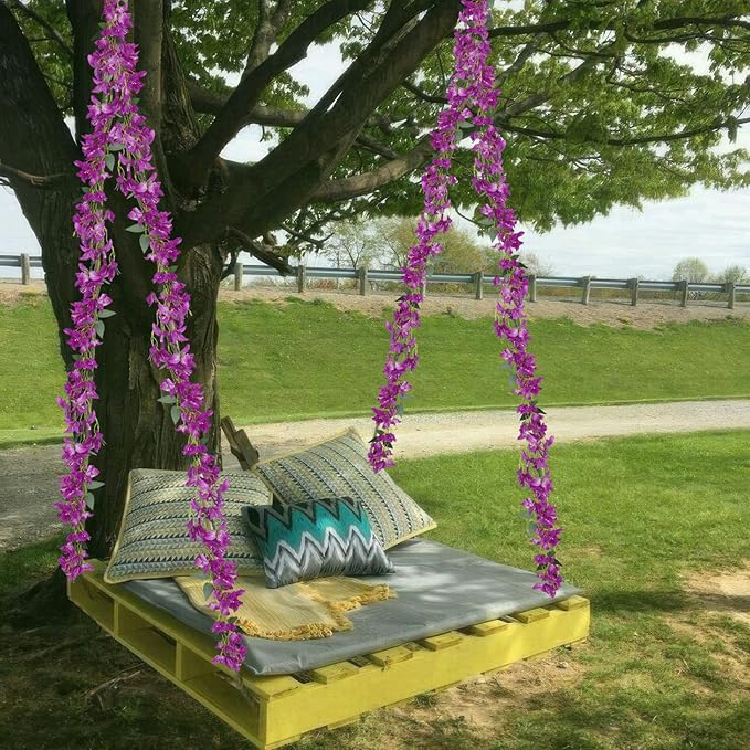 2 Pcs Bougainvillea Artificial Hanging Flowers Plants for Outdoors Purple Fake Silk Bougainvillea Vines Artificial Flowers Garland UV Resistant Faux Flowers for Planter Centerpieces Arch Decor