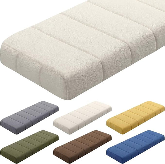 Wenqik Bench Cushion 42x16x4 Inch for Indoor Outdoor Furniture Tufted Thicken Bay Window Seat Cushion Non Slip Waterproof Dining Piano Bench Pad Pillow Anti Cat Scratch for Patio Porch Swing, Beige