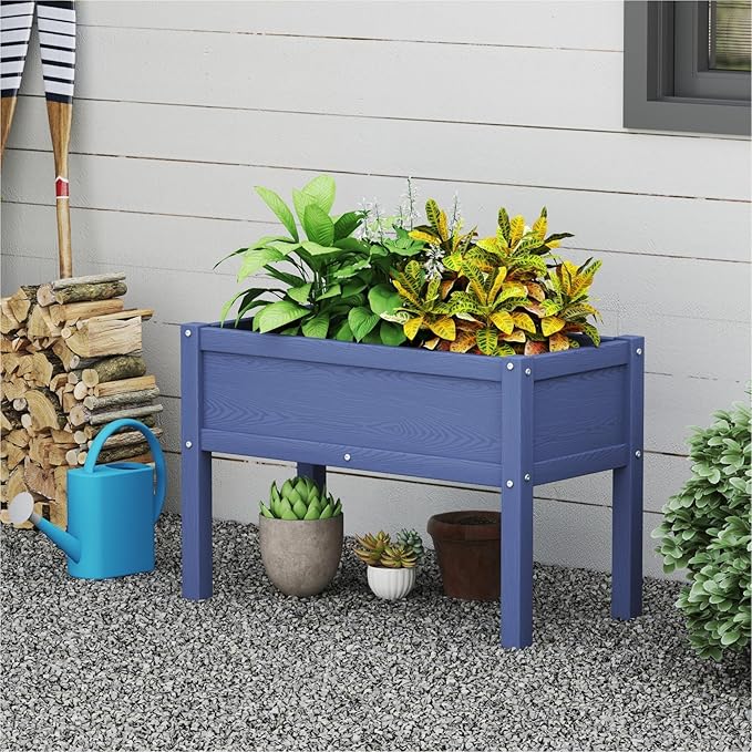 Small HDPE Raised Garden Bed, Elevated Planter Box with Legs, Outdoor All-Weather Planter Raised Beds for Seeds, Herb, Flower, Vegetable (Navy Blue)