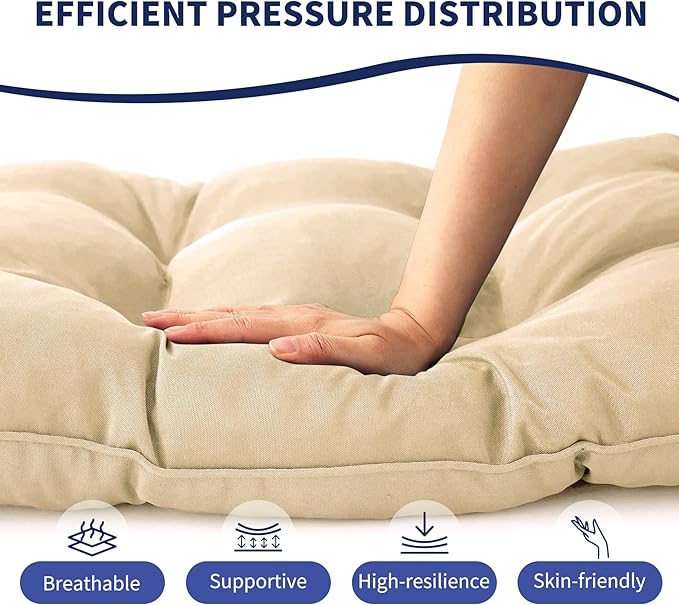 Outdoor Bench Cushion, 48x18x5 Inch, Waterproof Bench Cushion for Outdoor/Indoor Furniture, Tufted Patio Bench Seat Cushion, Fade Resistant Outdoor Cushions for Porch Swing Couch, Beige