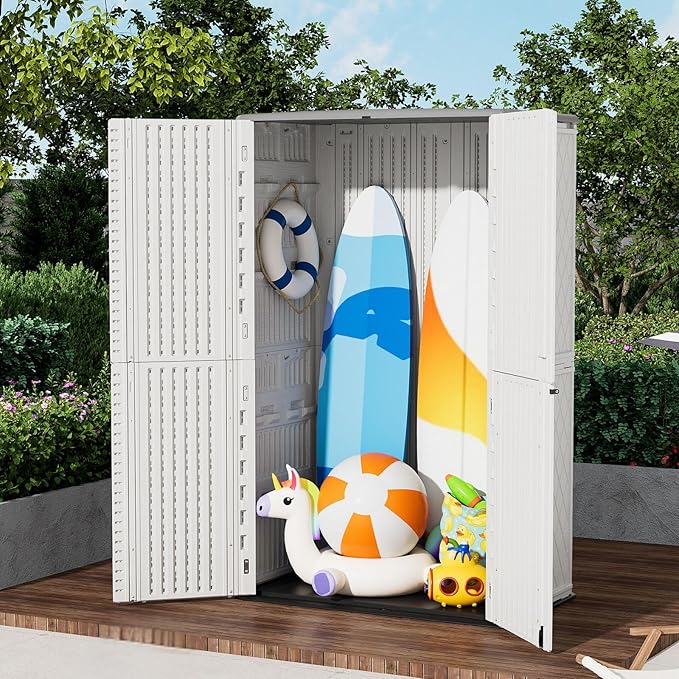 ZZM Large 67 Cu.ft Waterproof Storage Shed, Outdoor Storage Cabinet，Durable Resin Storage for Patio Furniture, Garden Tools, Pool Accessories, Mower Storage (White)