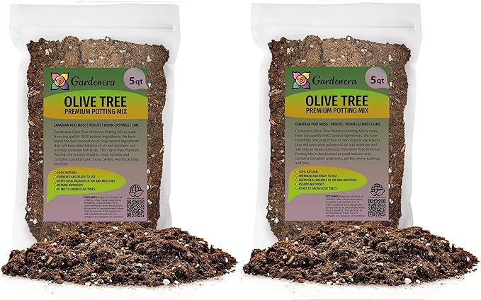Gardenera Olive Tree Premium Potting Mix - 10 Quart - Enhanced Growth and Nutrient Retention for Thriving Trees - (2 Bags of 5QT)