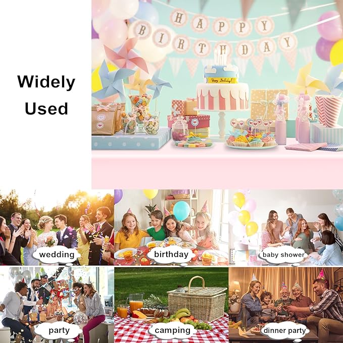 3 Pack Rectangular Disposable Light Pink Tablecloth, Light Pink Plastic Table Cloths for Parties Disposable, 54x108 in Waterproof Tablecloth for Birthday Party Baby Shower Picnic Valentines