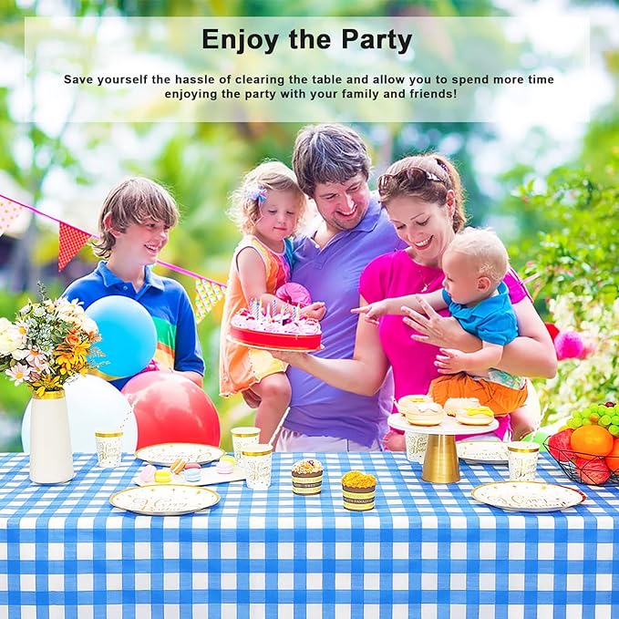 6 Pack Navy Blue and White Checkered Tablecloth, Dark Blue Plastic Table Cloths for Parties Disposable, 54 x 108 inch Waterproof Blue Gingham Camping Tablecloth for Birthday, Party, Picnic