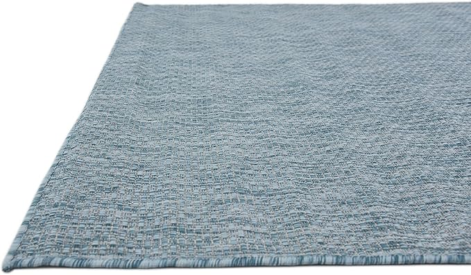 Unique Loom Collection Casual Transitional Solid Heathered Indoor/Outdoor Flatweave Area Rug (5' 3" x 8' Rectangle, Aquamarine/Ivory)