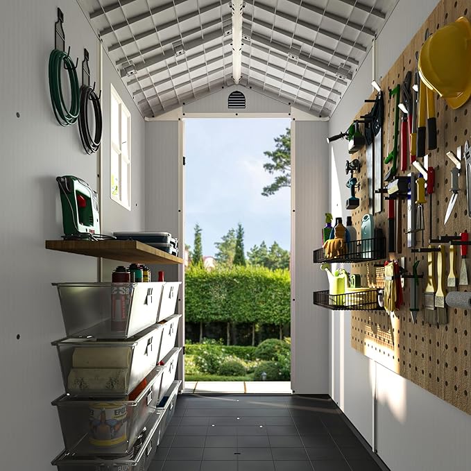 Patiowell 4' x 6' Outdoor Storage Shed with Floor, Plastic Shed Outside Resin Tool Shed with Window and Lockable Door for Backyard Garden Patio Lawn, White (Fit-it Shed)